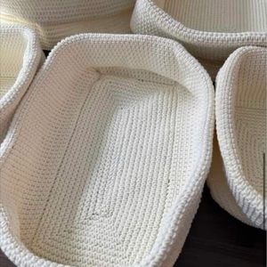 EUC Container Store Ivory Wooven Baskets